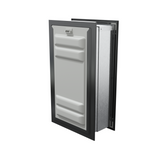 Angled view of a black endura flap dog door for wall with a locking cover. This double flap wall dog door provides excellent energy efficiency and security.