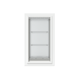 Front view of a white, double flap Endura Flap dog door for walls. This energy-efficient endura flap dog door helps keep the elements out.