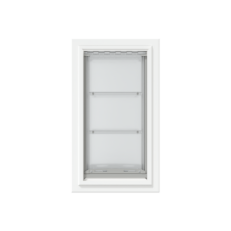 Front view of a white, double flap Endura Flap dog door for walls. This energy-efficient endura flap dog door helps keep the elements out.