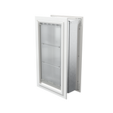 Angled view of a closed, white Endura Flap double flap wall mount pet door. This insulated dog door for wall is ideal for extreme weather.