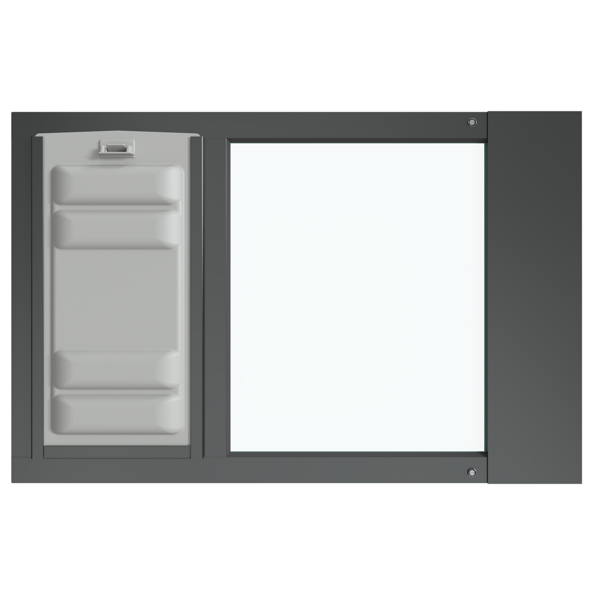 The black Thermo Sash 3e window cat door insert featuring the Endura Flap for sash windows