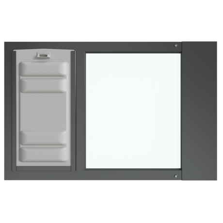 The black Thermo Sash 3e window cat door insert featuring the Endura Flap for sash windows