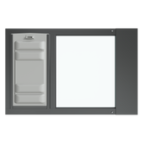 The black Thermo Sash 3e doggy door for window (suitable for cats) is shown from the front, featuring the Endura Flap, designed to fit seamlessly into a sash window
