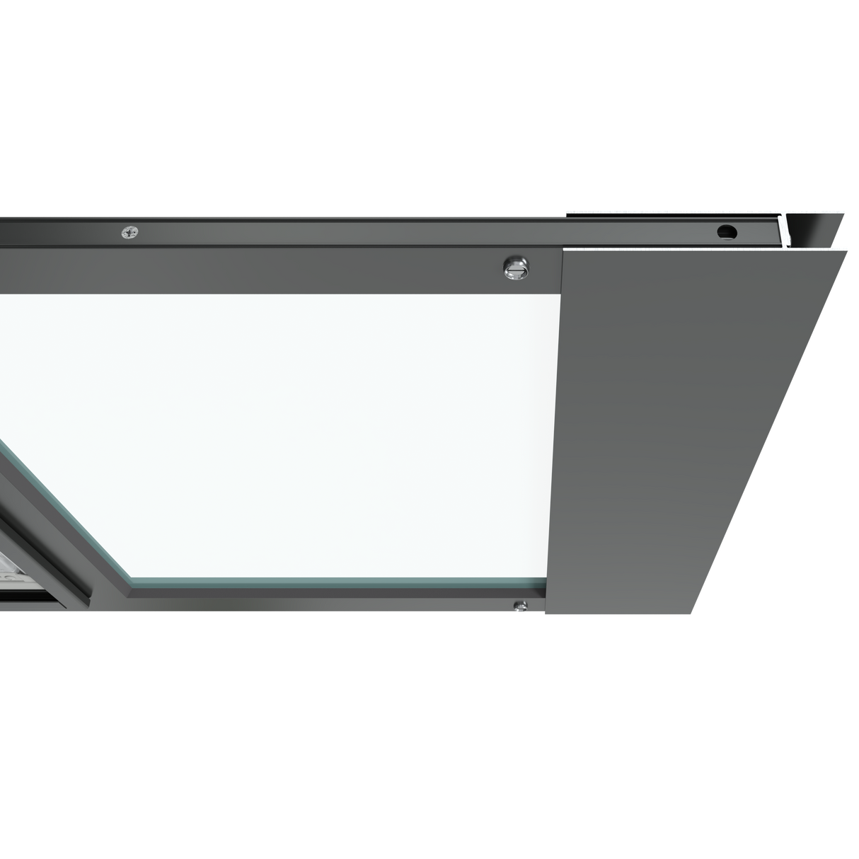 The top section of the black Thermo Sash 3e dog door window (for cats) is shown closed in a sash window