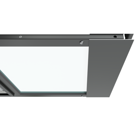 The top section of the black Thermo Sash 3e dog door window (for cats) is shown closed in a sash window