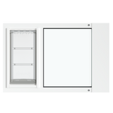 A frontal view of the white Thermo Sash 3e cat door for sash window, ready for easy installation in your window sash
