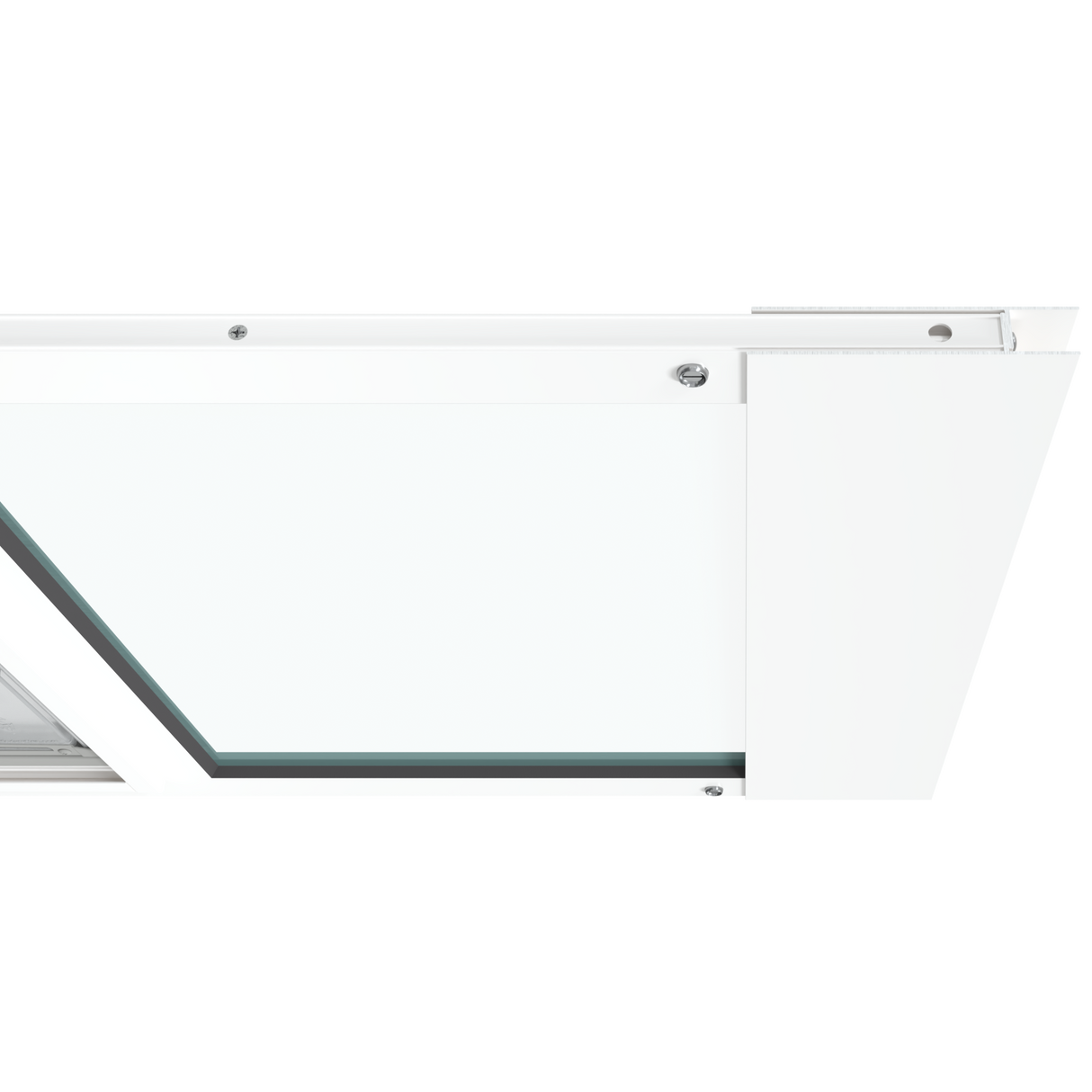 The top section of a white Thermo Sash 3e cat door for windows is shown closed in a window, illustrating its integration with the sash window frame.