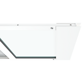 The top section of a white Thermo Sash 3e cat door for windows is shown closed in a window, illustrating its integration with the sash window frame.