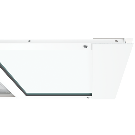 The top section of a white Thermo Sash 3e cat door for windows is shown closed in a window, illustrating its integration with the sash window frame.