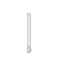 A white sliding glass door insert with a pet door.