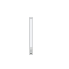 A long, narrow window with a white frame.