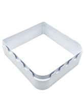 White, square-shaped plastic frame.