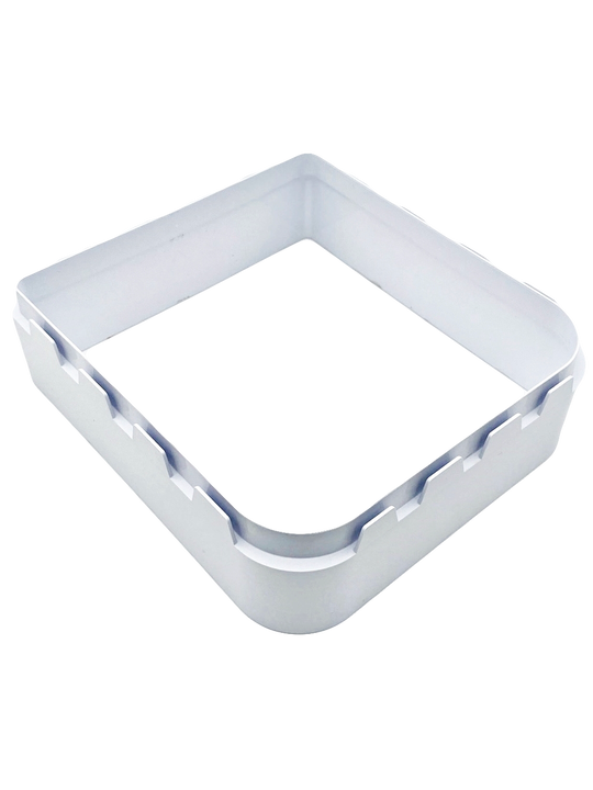 White, square-shaped plastic frame.