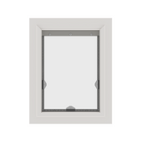 White window frame with a gray retractable insect screen.