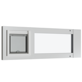 White window with a pet door.