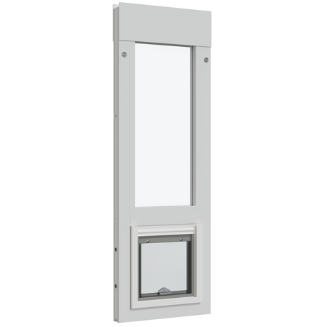 A white dog door panel insert with a window.