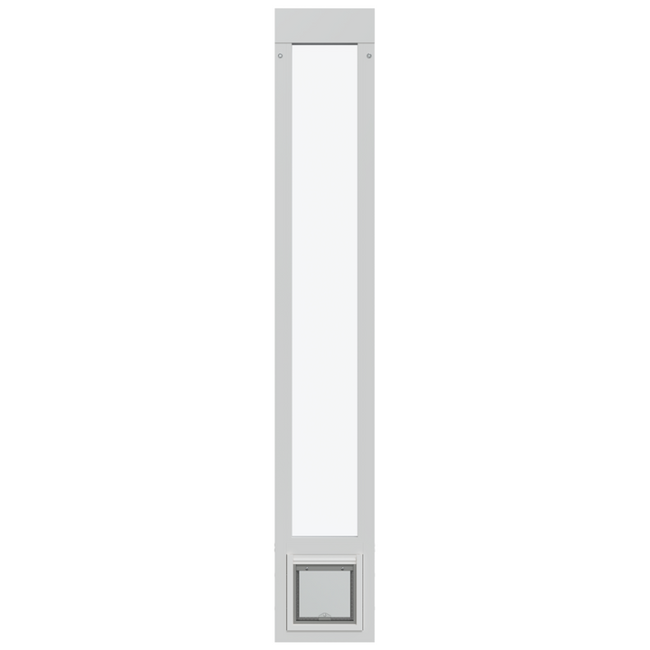 White pet door with a clear center.