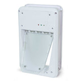 A white PetSafe pet door is partially open_Color_White