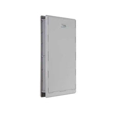 A rectangular gray pet door for a wall or door.