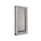A pet door with a frame and a flexible flap.