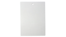 A white rectangular tag with a hole.