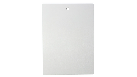 A rectangular white locking cover with a hole near the top.