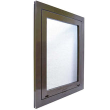 Brown-framed window screen, angled view.