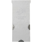 White "Liberty Pet Door" flap with metal brackets.