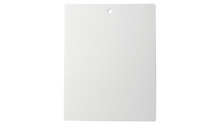 A white rectangular tag with a hole at the top.