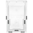 Dragon Pet Door replacement flap, clear molded plastic with the Dragon Pet Door wordmark, dragon-head logo, and gray hinge hardware along the edges.