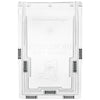 Dragon Pet Door replacement flap, clear molded plastic with the Dragon Pet Door wordmark, dragon-head logo, and gray hinge hardware along the edges.