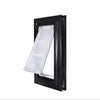Endura Flap cat door for exterior doors, black outer trim surrounding the inner pet opening with the translucent vinyl flap swung outward at roughly 45 degrees from the top hinge, shown in three-quarter view.