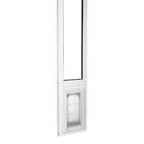 White sliding glass door insert with a pet door.