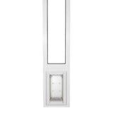 White pet door insert for a sliding glass door.