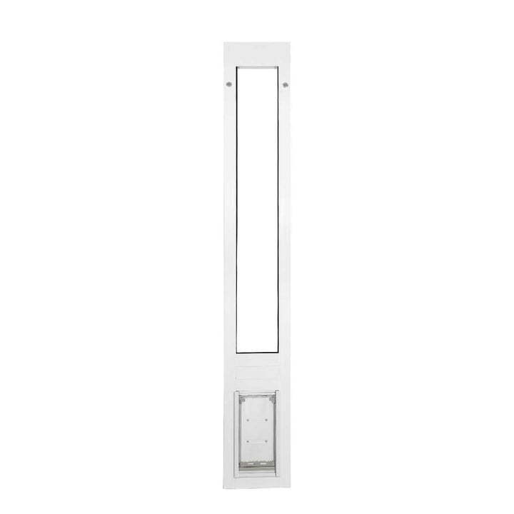 White sliding glass door insert with dog door.