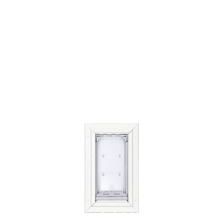 White framed pet door.