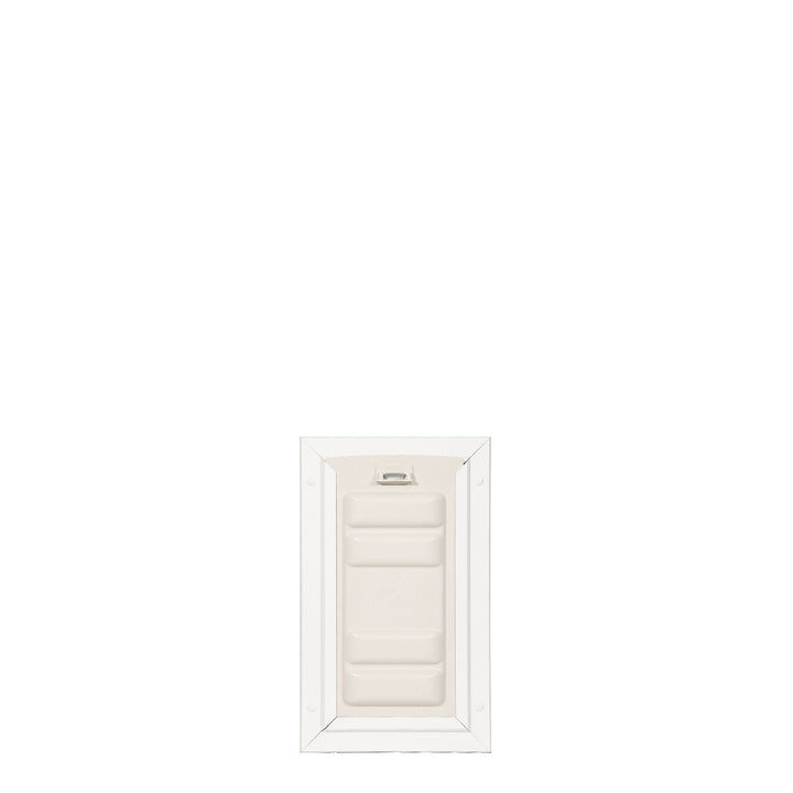 Tan-colored pet door insert with a white frame.