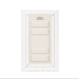 Beige pet door with white frame on a white background.