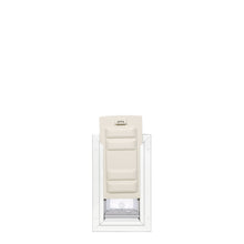 White pet door with a cream-colored cover.