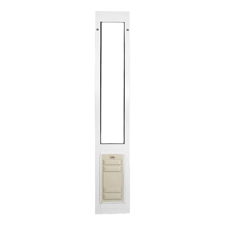 White-framed pet door panel.