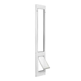 White pet door insert with a clear flap.