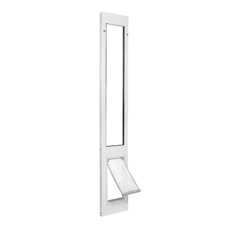 White pet door insert with a clear flap.