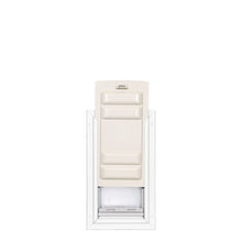 A pet door with a closed panel.