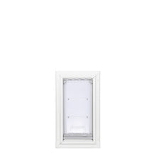 White-framed dog door.