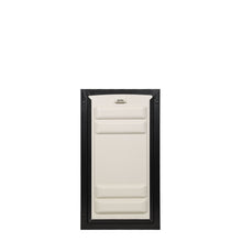 A tan door with a black frame.