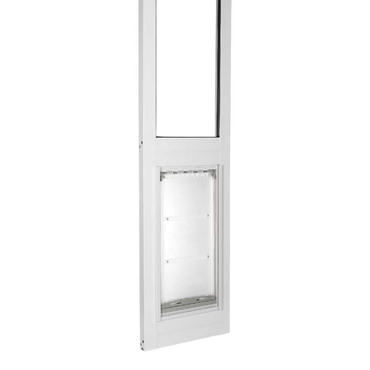 White pet door insert for sliding glass door.