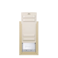 Beige pet door with a partially closed sliding panel.