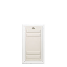 Beige pet door with white frame.