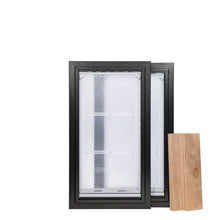 Two pet door frames with clear flaps and a wooden panel.
