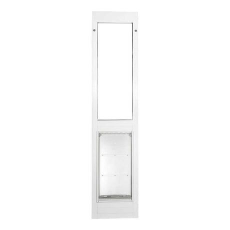 White sliding glass door insert with pet door.